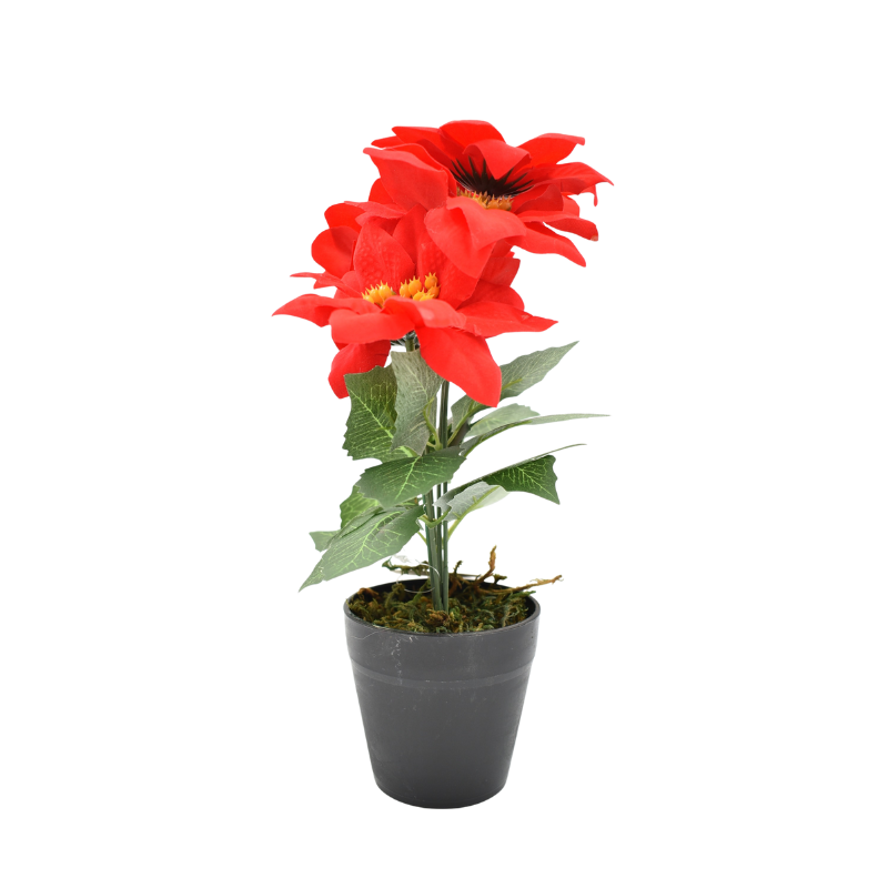 Planta artificiala in ghiveci cu floare rosie decoratiune de Craciun 27 cm [2]