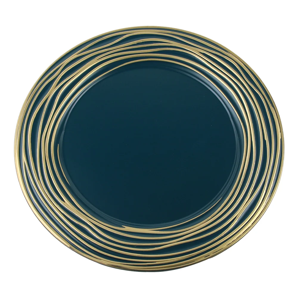 Platou de Craciun din plastic 33cm verde cu auriu [1]