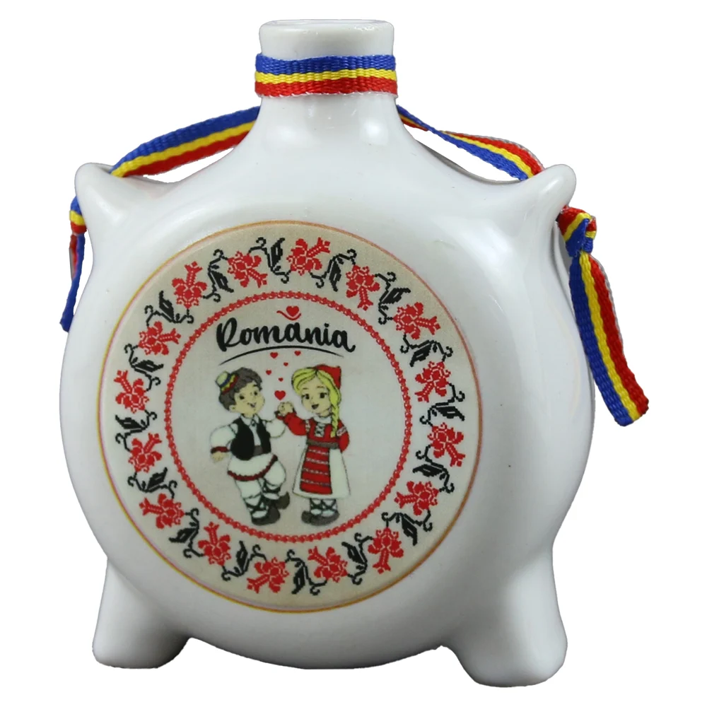 Plosca decorativa ceramica 8 cm Copii in port traditional Romania [1]
