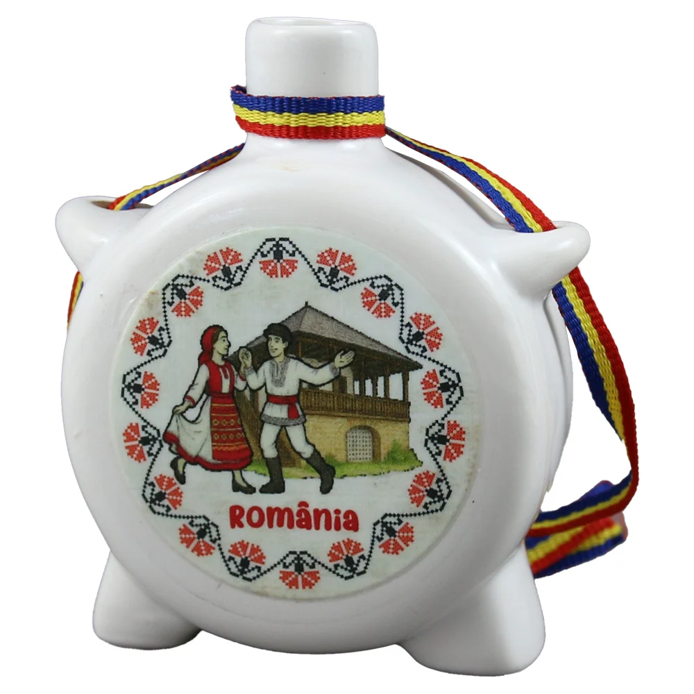 Plosca decorativa ceramica dansatori popularu 8 cm Romania [1]
