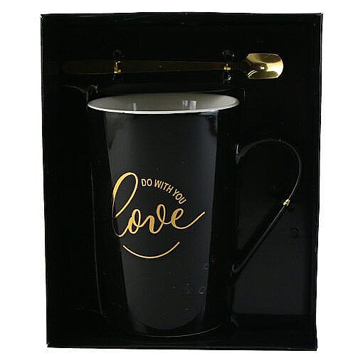 Cana ceramica cu lingurita metalica love negru/auriu [1]