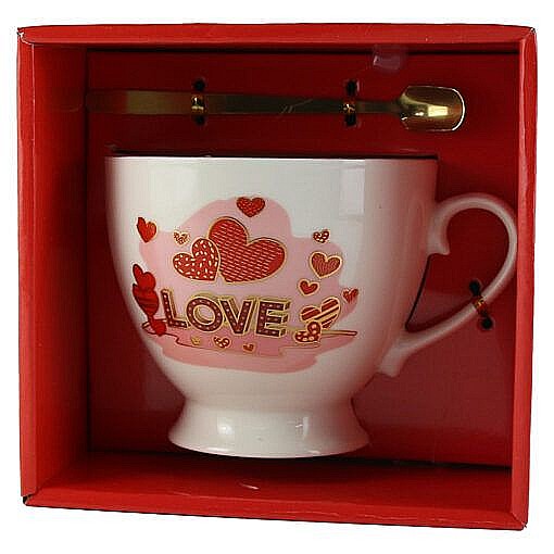 Cana cu picior din ceramica cu lingurita metalica love 23155 [1]