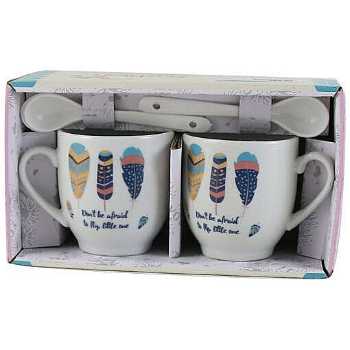 Set 2 cesti 80ml din ceramica cu lingurite pene 288a3 [1]