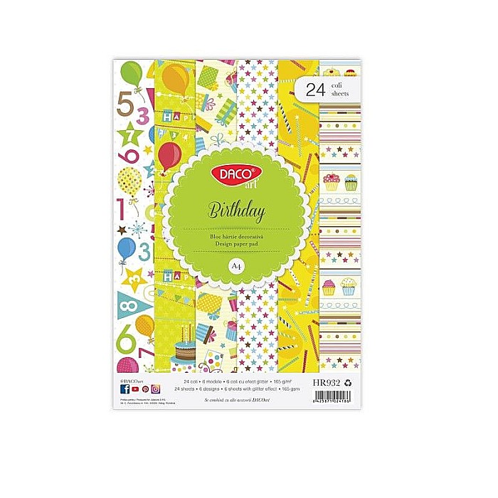 Hartie decorativa a4 24 coli birthday daco hr932 [1]