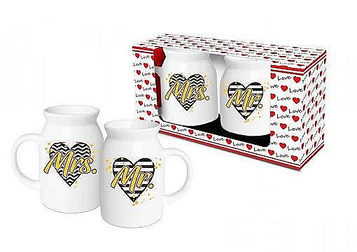 Set 2 cani lapte/vin fiert mrs+mr negru auriu 200082 [1]