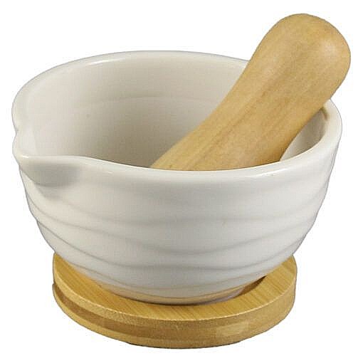 Mojar din ceramica cu suport si pistil bambus, white [1]