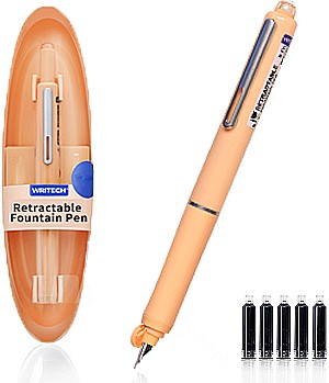 Set stilou retractabil Writech corp portocaliu penita F cerneala albastru 5 rezerve cutie depozitare [1]