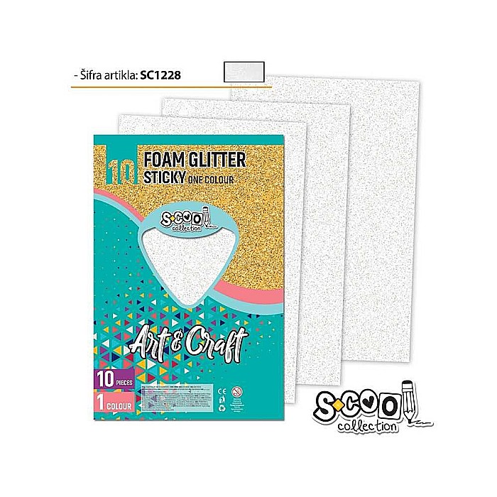 Hartie buretata adeziva glitter alba sc1228 / coala [1]