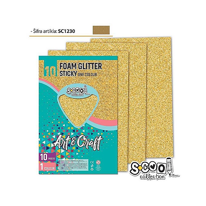 Hartie buretata adeziva glitter aurie 1 coala S-Cool [1]