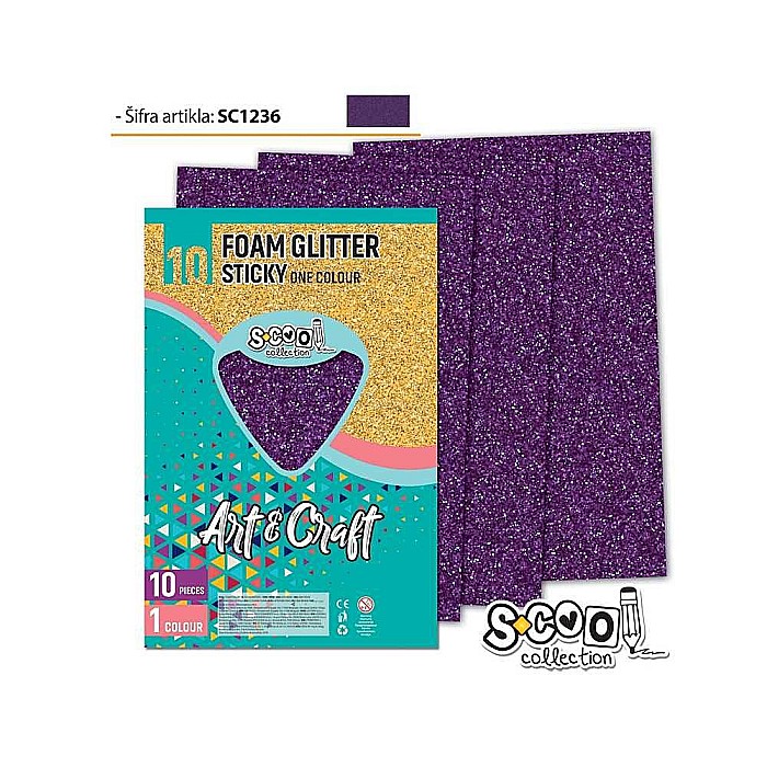 Hartie buretata adeziva glitter mov sc1236 / coala [1]