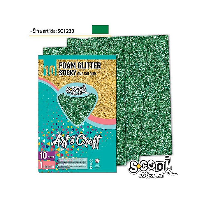 Hartie buretata adeziva glitter verde sc1233 / coala [1]
