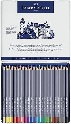 Creioane Colorate Aquarelle, 24 Culori, Goldfaber, Cutie Metalică, FC114624 [1]