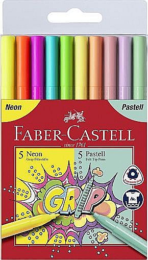 Carioca 10 culori pastel si neon Grip Faber-Castell [4]