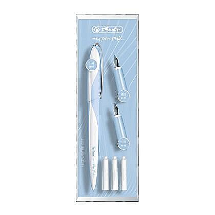 Stilou My.Pen Style pentru caligrafie cu 3 penite corp albastru/alb Herlitz [1]