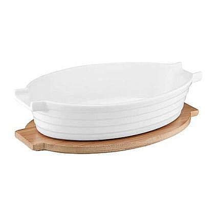 Vas oval portelan cu suport bambus 24x17cm 39123 [1]