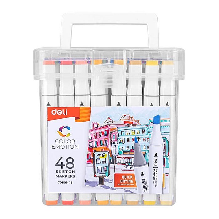 Set 48 markere sketching varf dublu 1mm/7mm deli dle70801-48 [1]