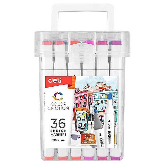 Set 36 markere sketching varf dublu 1mm/7mm deli dle70801-36 [1]