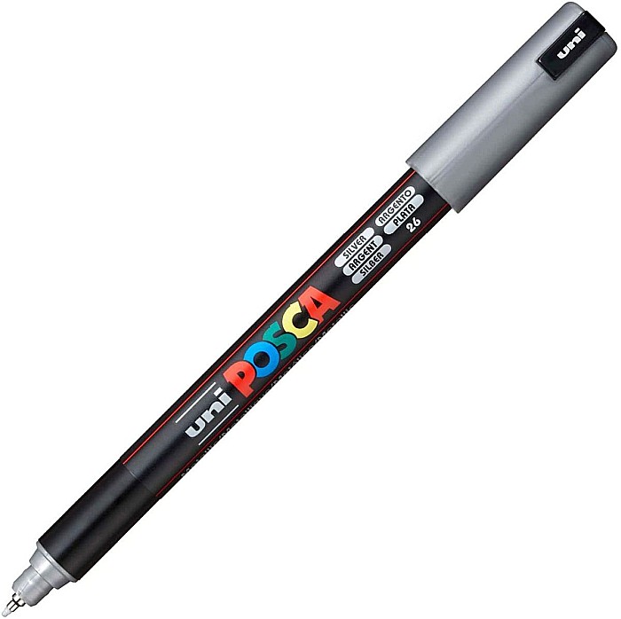 Marker uni pc-1mr posca 0.7mm varf fin metalic argintiu [1]