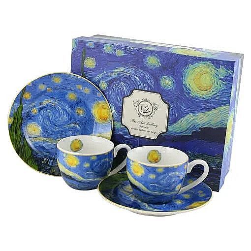 Set 2 cesti espresso+farfurii portelan 90ml starry night [1]