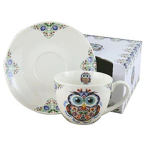 Cana portelan cu farfurie 250ml etno bufnita [1]