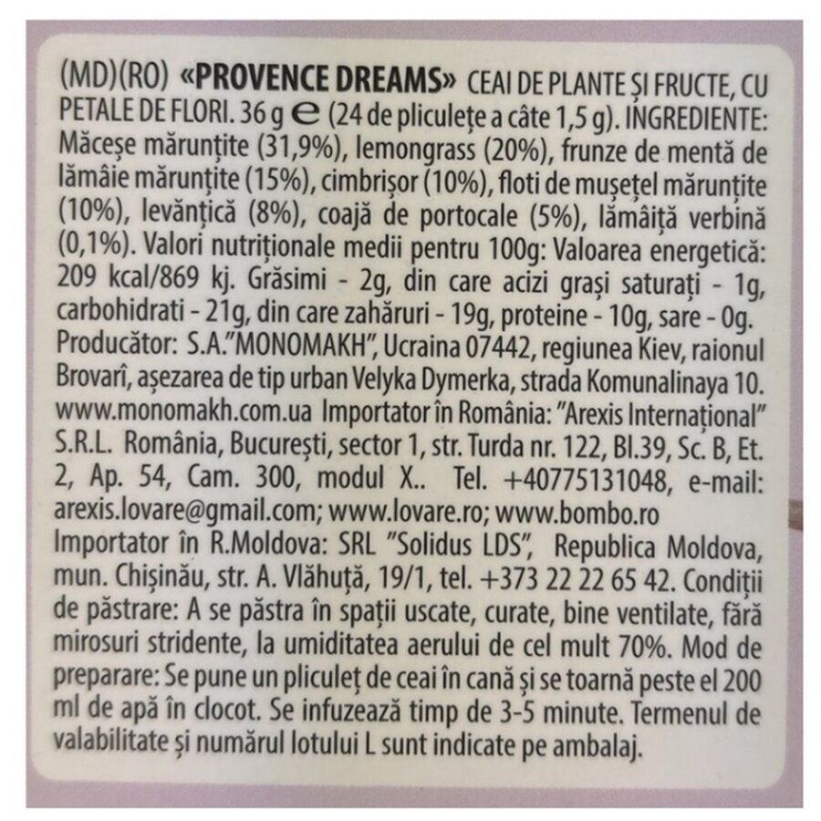 Ceai de plante, fructe si petale de flori Provence Dreams 24 plicuri x 1.5 g Lovare [5]