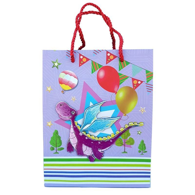 Punga cadou hartie dinozauri si baloane 3D 18x23cm culori diferite [4]