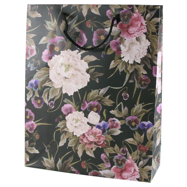Punga cadou 26x32 cm Flori cu sclipici [1]