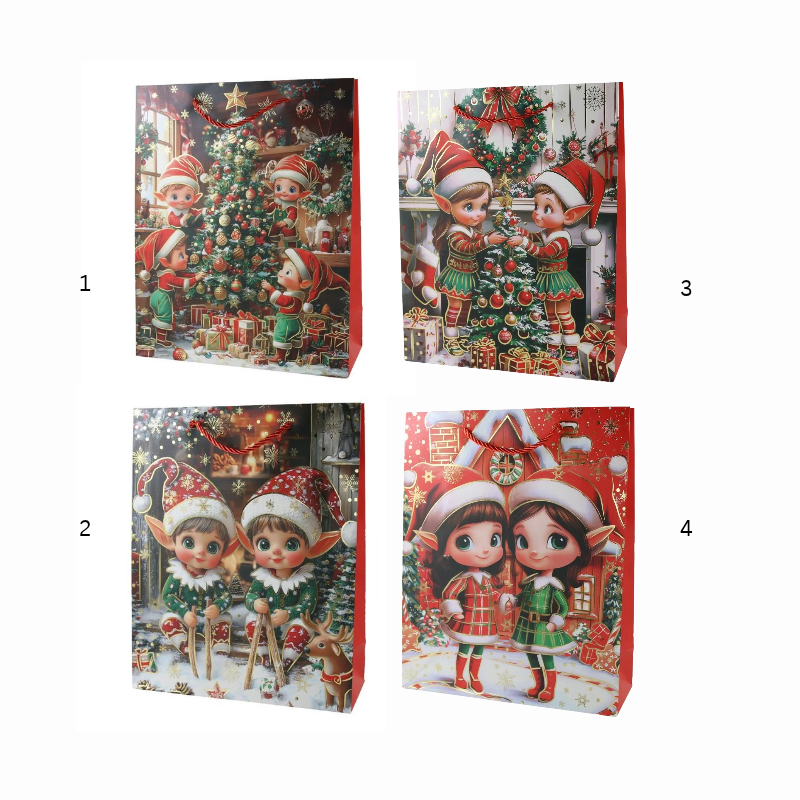 Punga cadou de Craciun 26 x 10 x 32 cm spiridusi veseli modele diverse [2]