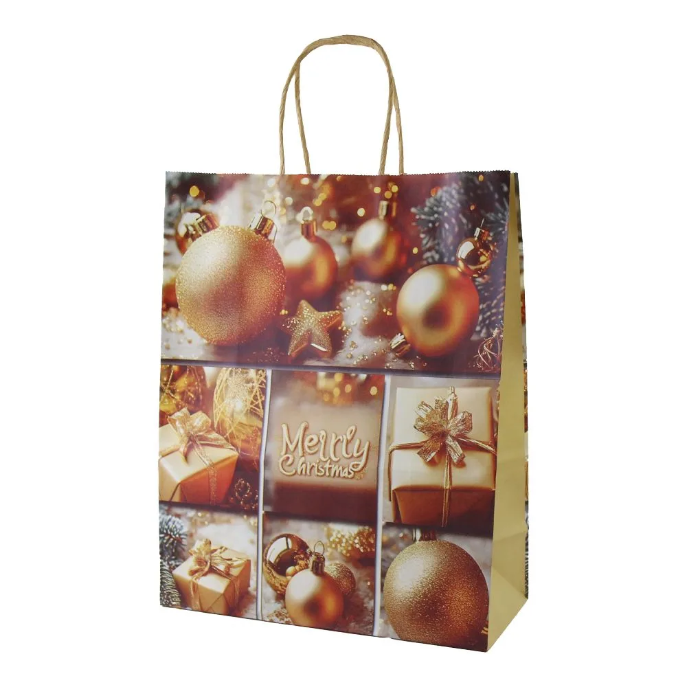 Punga cadou de Craciun din hartie 26 x 12 x 33 cm colaj auriu modele diverse [6]