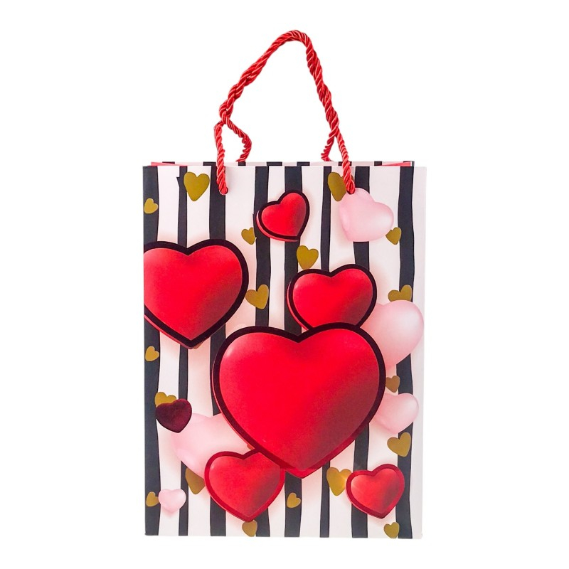 Punga hartie cu inimi si dungi L 31x40 cm [6]