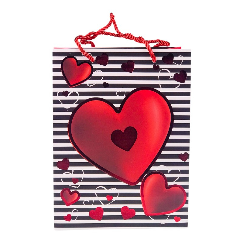 Punga hartie cu inimi si dungi M 26x32 cm [8]