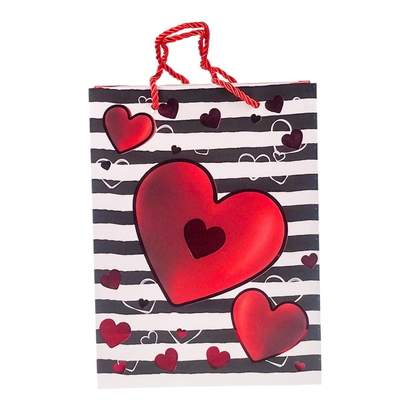 Punga hartie cu inimi si dungi M 26x32 cm [4]
