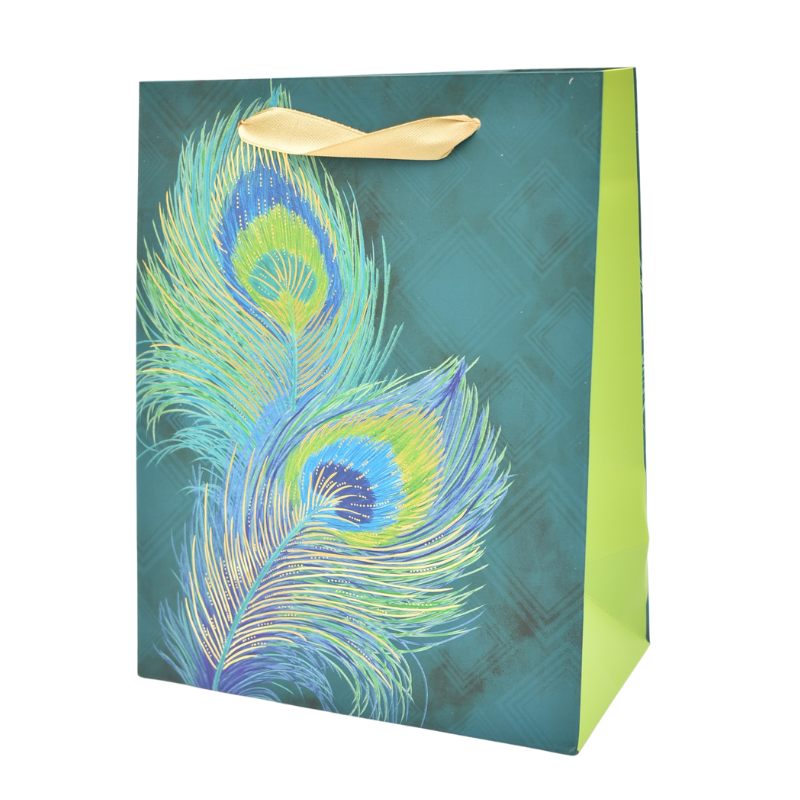 Punga cadou hartie 18x23 cm pene de paun [1]