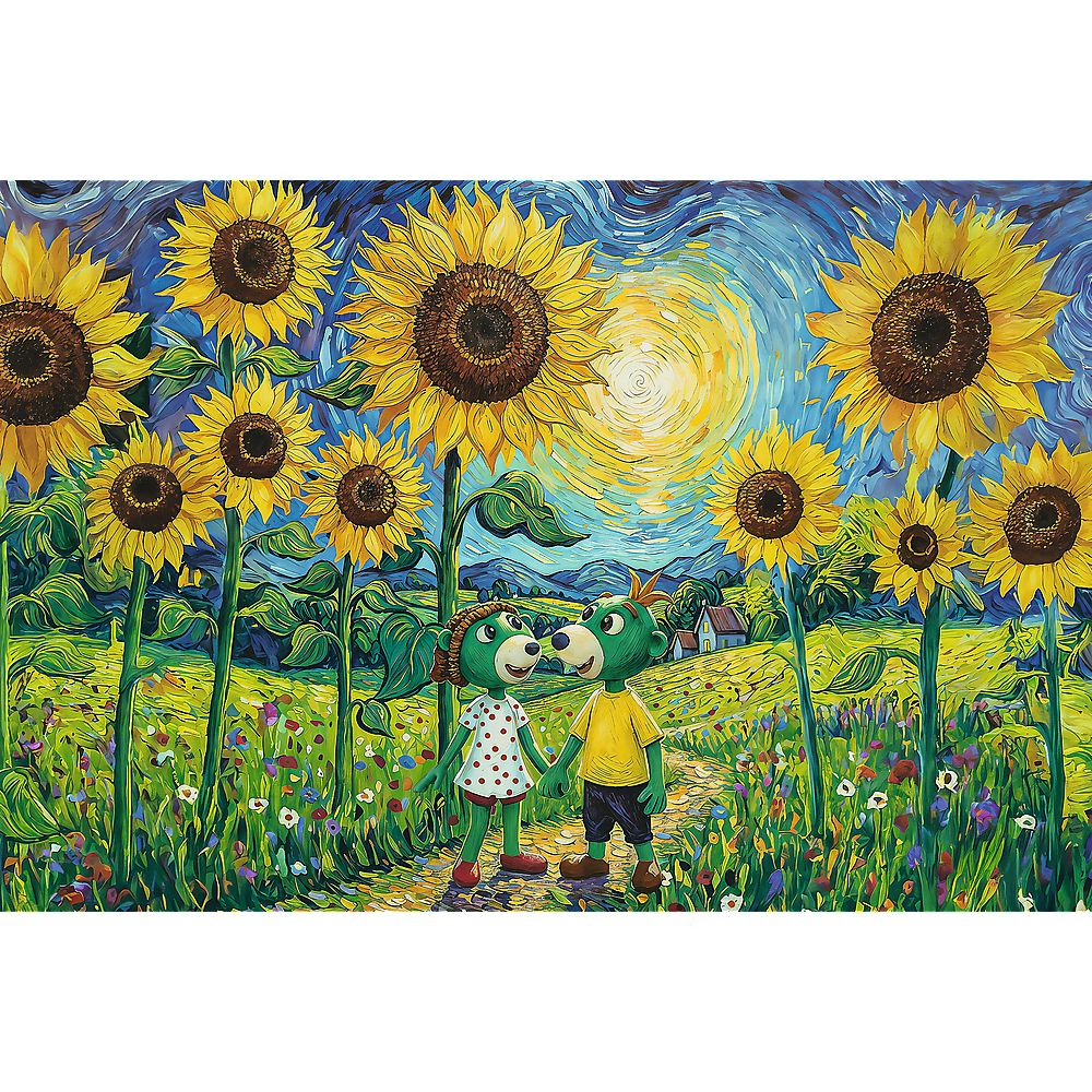 PUZZLE TREFL 100 FAMILIA TREFLIK INSPIRAT DE ARTA O PLIMBARE PRINTRE FLOAREA SOARELUI [2]