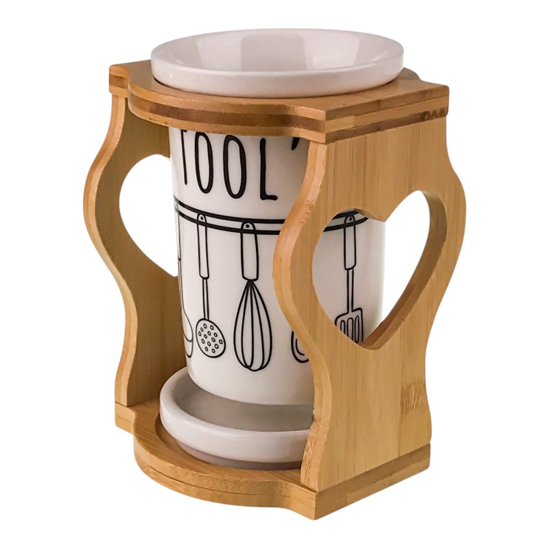 Scurgator tacamuri din ceramica si suport lemn 11x15 cm [2]