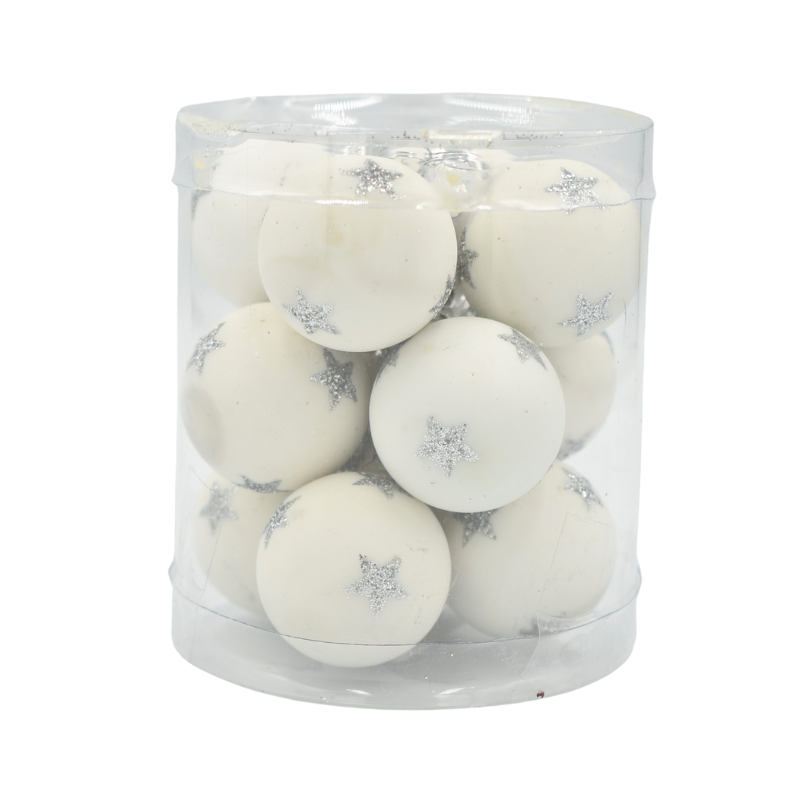 Set 12 globulete sticla cu stelute 3 cm alb/argintiu [1]