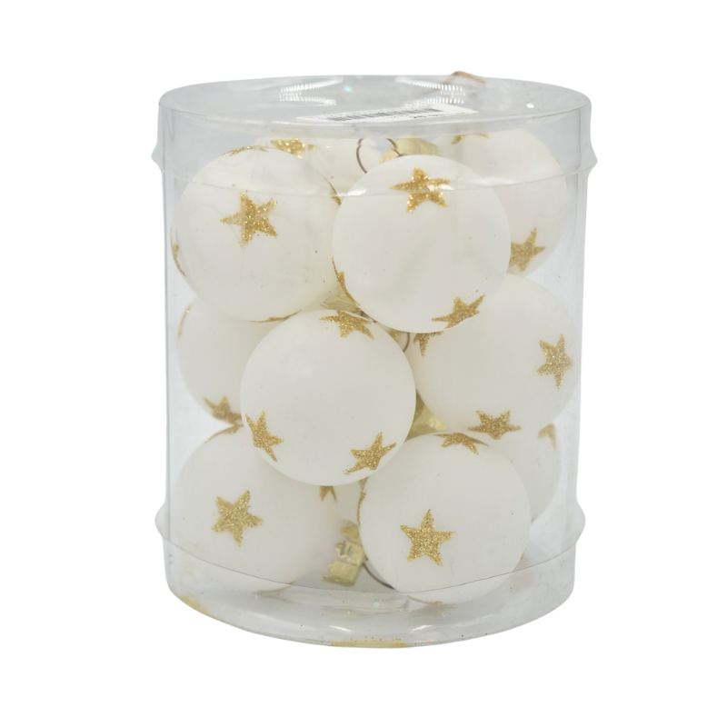 Set 12 globulete sticla cu stelute 3 cm alb/auriu [1]