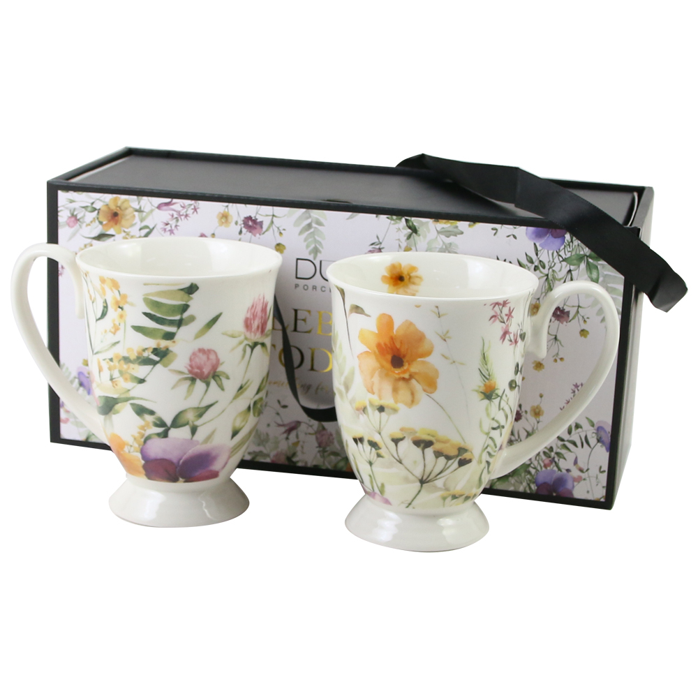 Set 2 cani din portelan 340 ml Pansy in cutie decorativa [1]