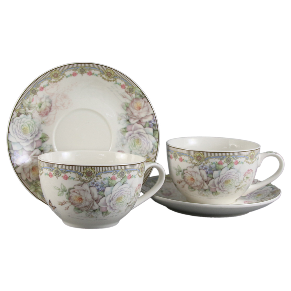 Set 2 cesti ceramica cu farfurii 150 ml Trandafiri [1]