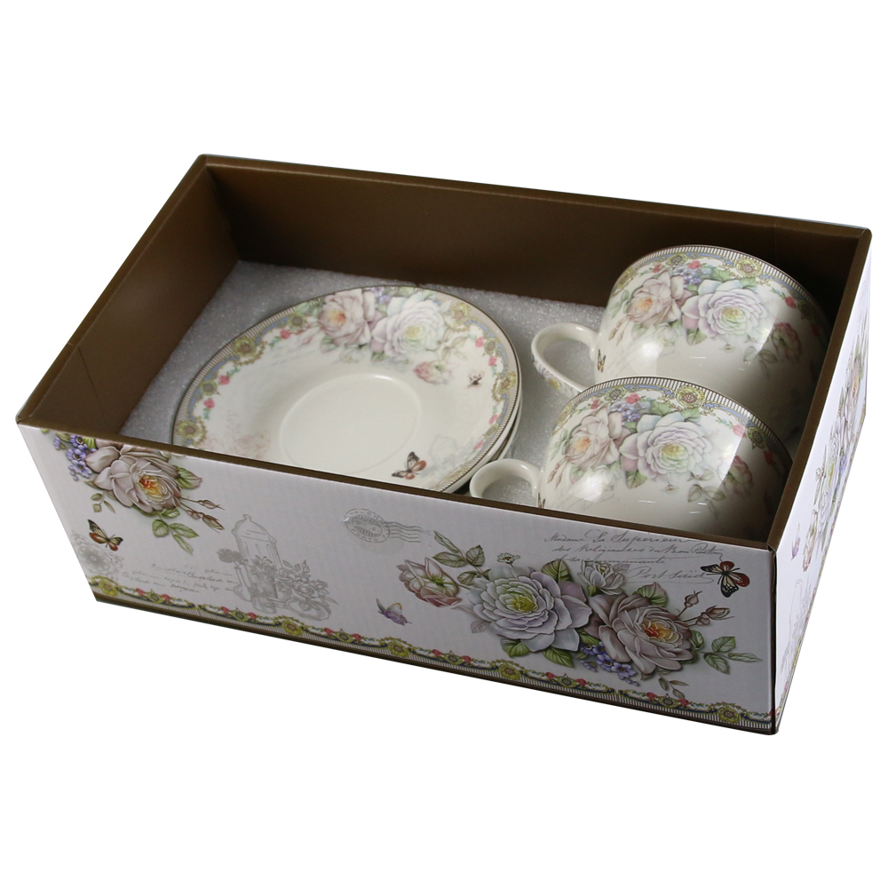 Set 2 cesti ceramica cu farfurii 150 ml Trandafiri [2]