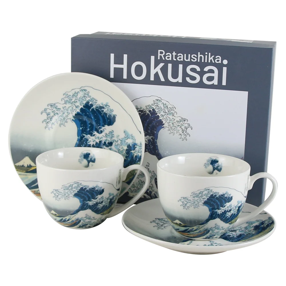 Set 2 cesti cu farfurii din portelan 270 ml The great Wave de Hokusai [1]
