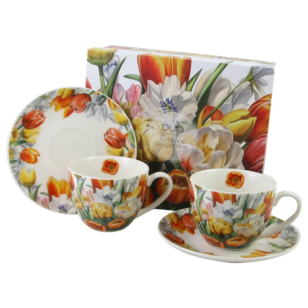 Set 2 cesti cu farfurii din portelan 270 ml Tulipany in cutie decorativa [1]