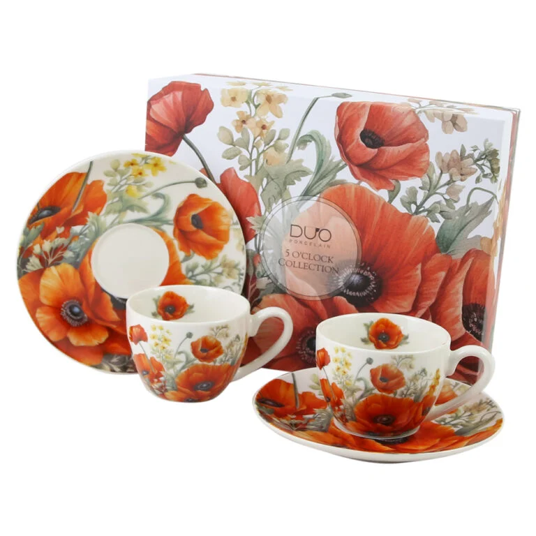 Set 2 cesti espresso portelan Poppies 110 ml cutie decorativa [1]