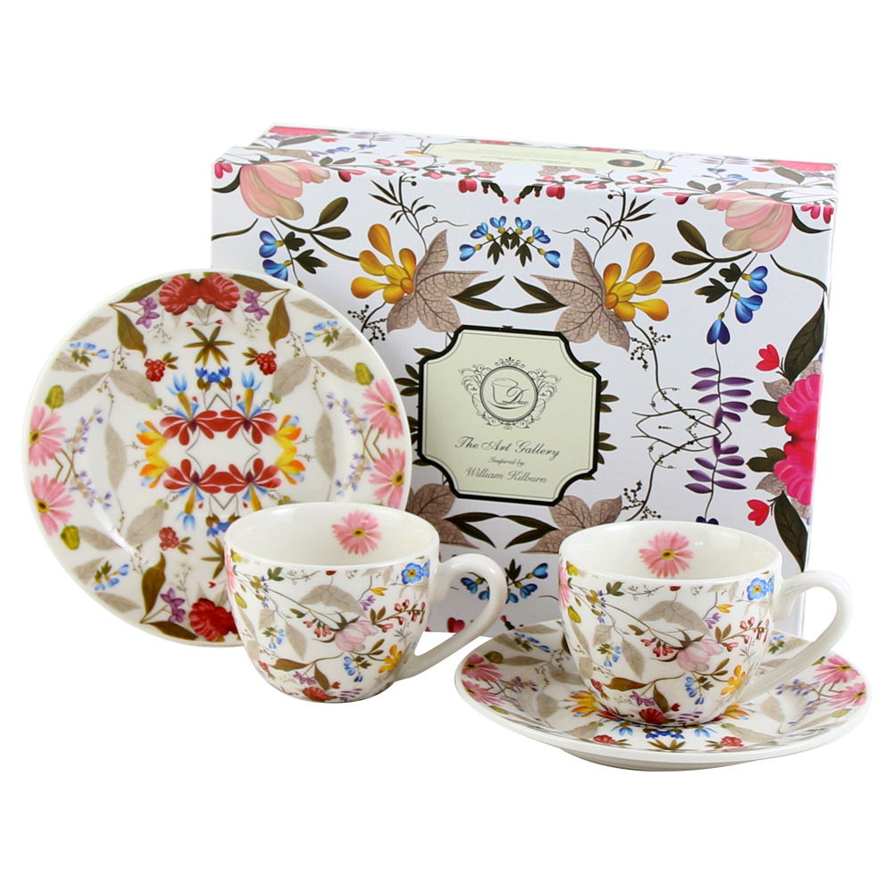 Set 2 cesti espresso portelan 90 ml White W. Kilburn cu farfurii [1]