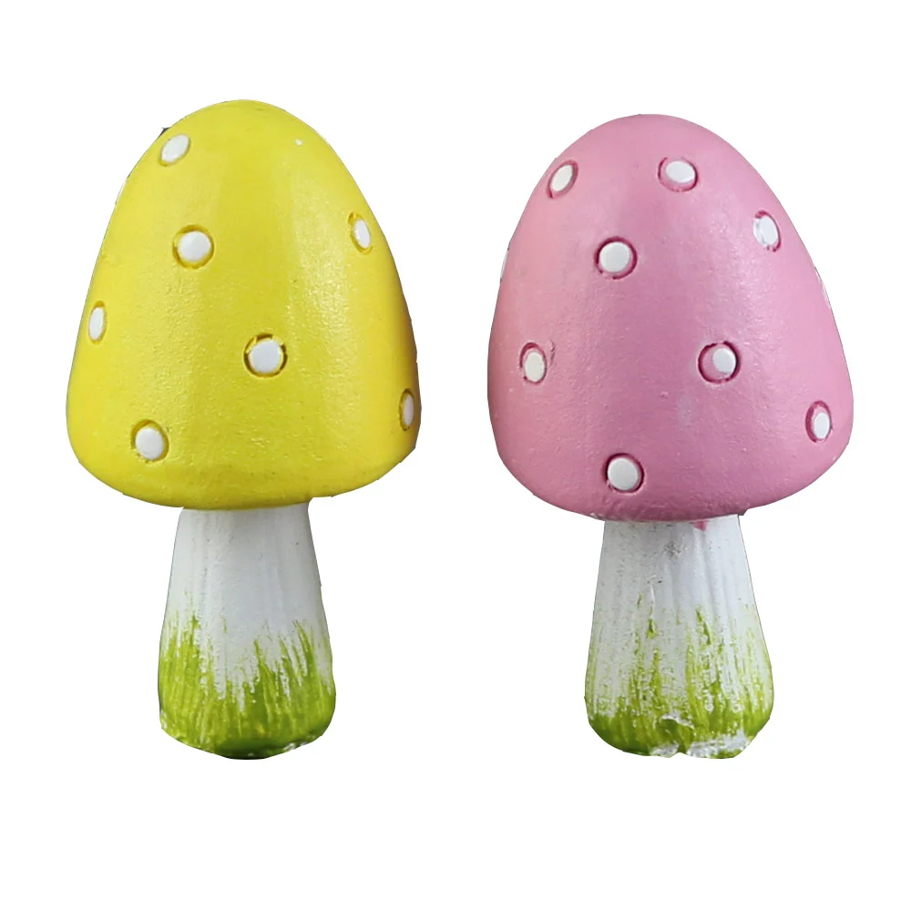 Set 2 decor ciuperca din rasina 4 cm galben/roz [1]