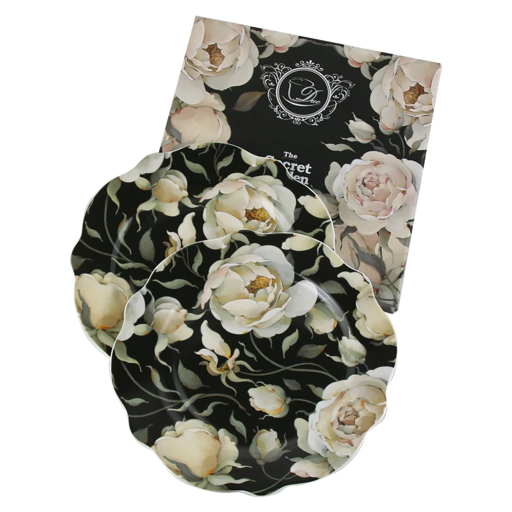 Set 2 farfurii desert English Roses Black 19 cm cutie decorativa [1]