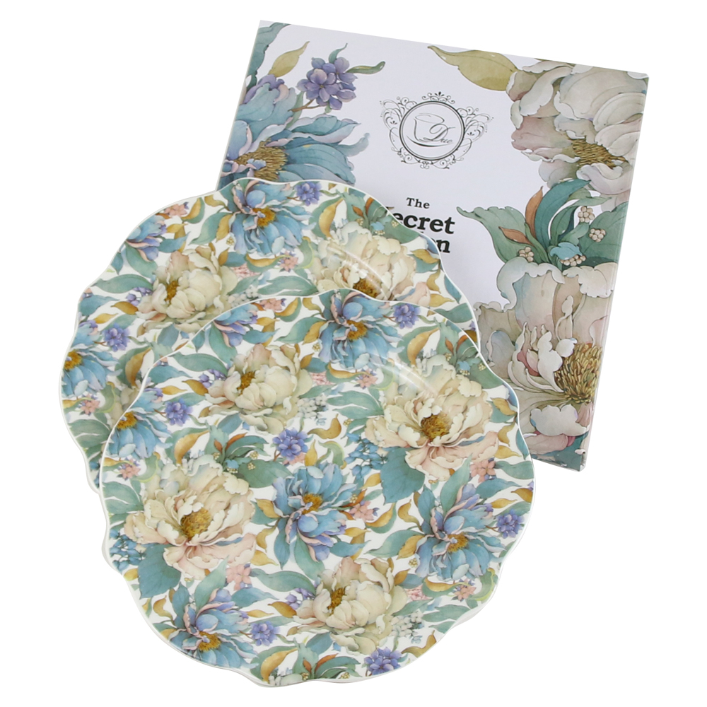 Set 2 farfurii desert 19 cm Peony Ehite in cutie decorativa [1]