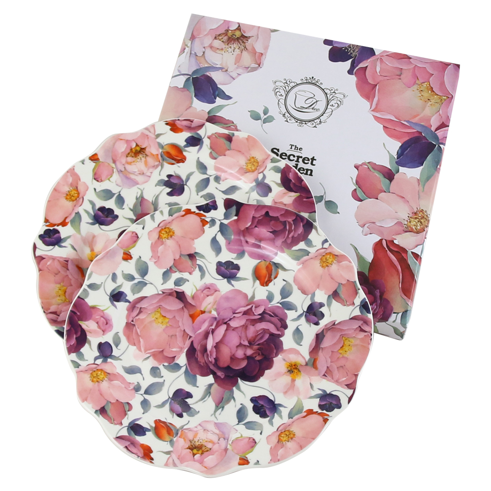 Set 2 farfurii desert Spring Roses White 19 cm in cutie decorativa [1]