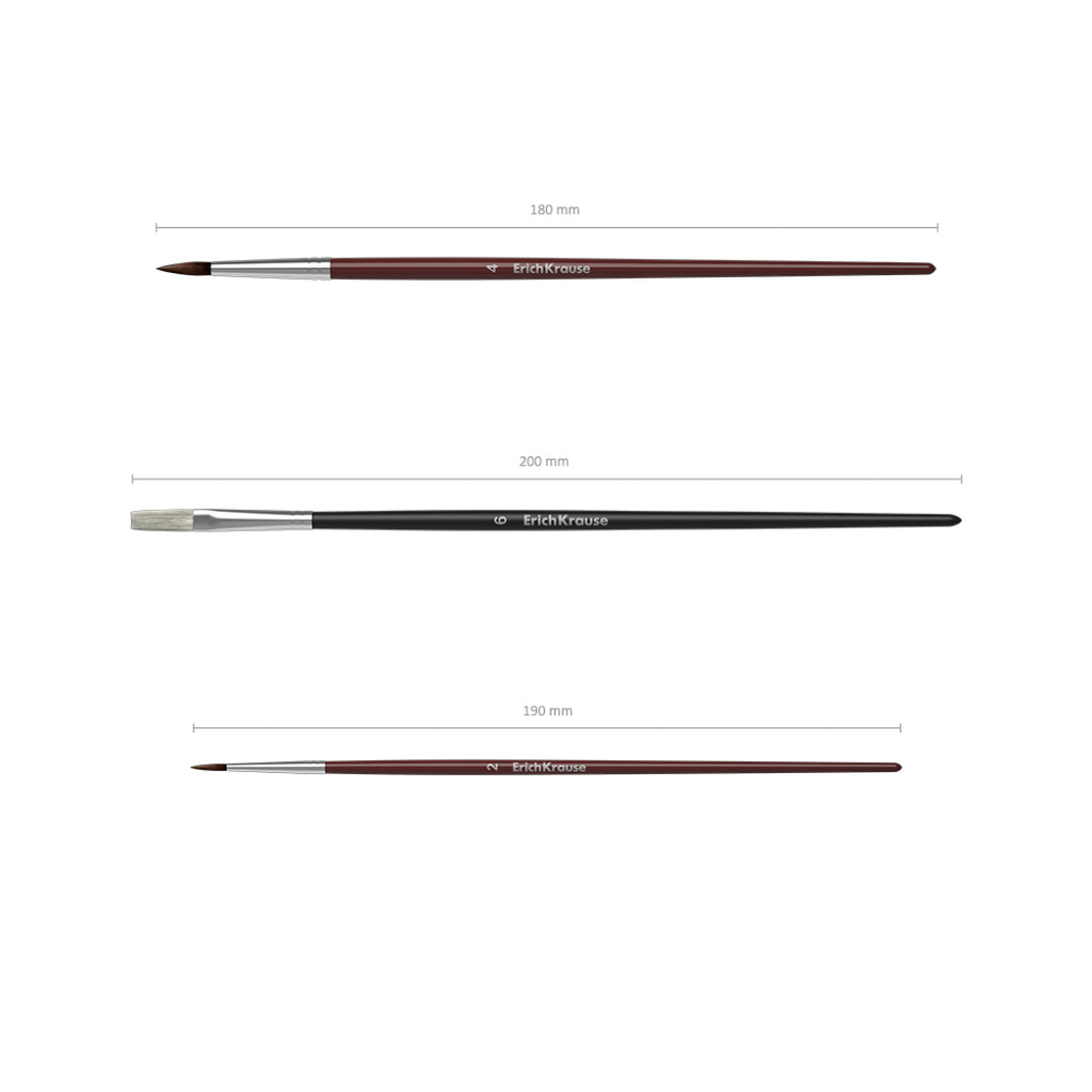 Set 3 pensule pictura ErichKrause par natural ponei si perisor marimi 2 4 si 6 [5]