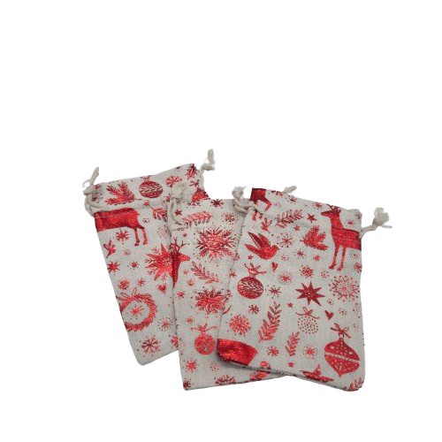 Set 3 saculeti cadou Craciun cu snur 10 x 15 cm alb rosu [2]
